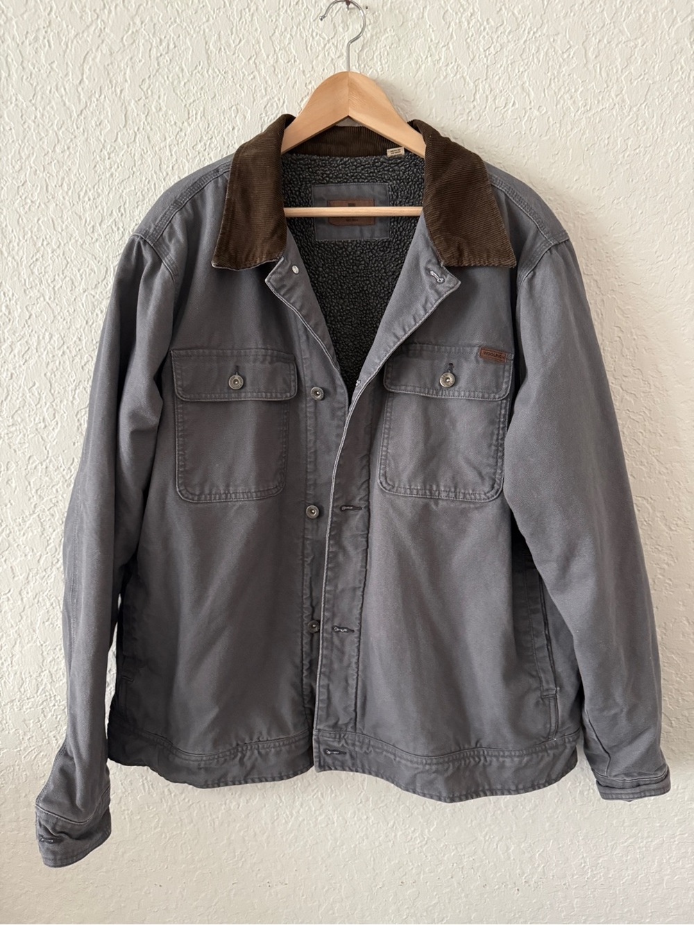 Woolrich Gray Chore Jacket with Brown Corduroy Collar